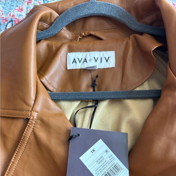 Ava & Viv Women's Plus Size Belted Faux Leather Trench Coat - Picture 6 of 16